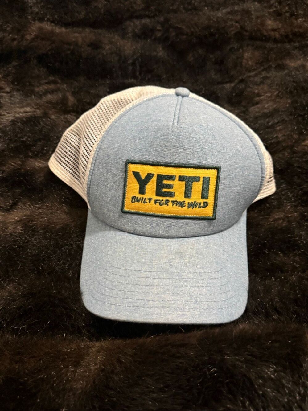 Yeti Cooler Cap Built For The Wild Patch Snapback Trucker Hat Mesh & Blue Denim
